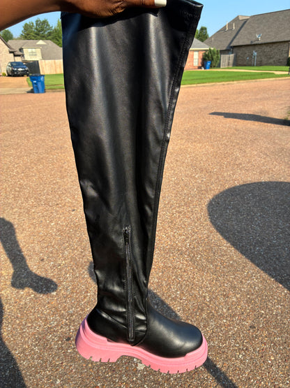 NEW Fashion Nova Black Pink Tall Boots Women sz 8.5