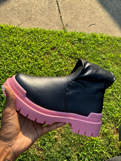 NEW Fashion Nova Black Pink Tall Boots Women sz 8.5