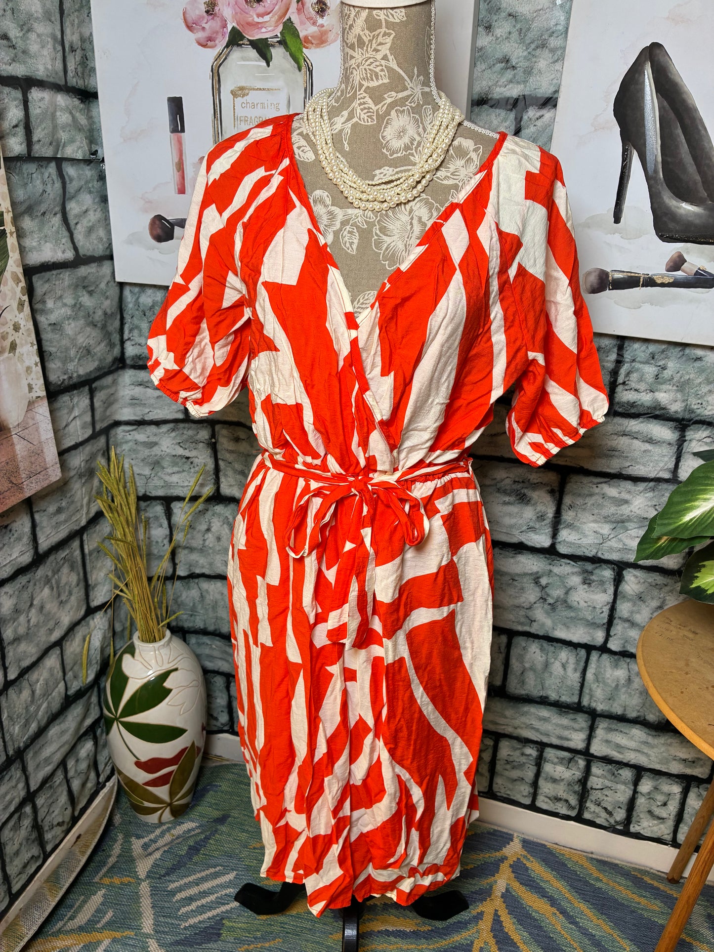 Kindred Orange White Dress Women sz XL