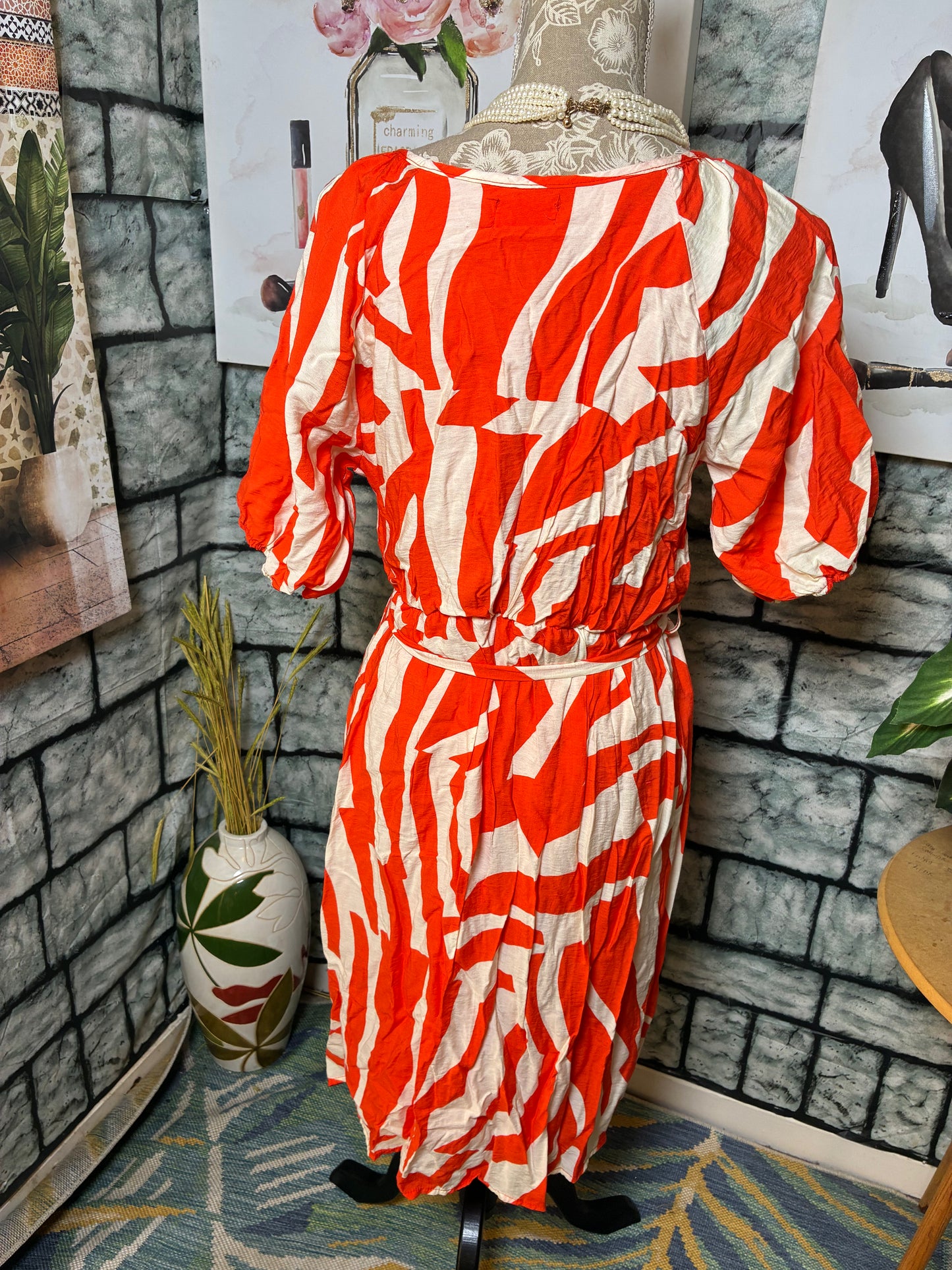 Kindred Orange White Dress Women sz XL