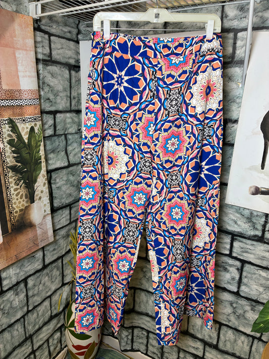 Blue Pink Print Pants Women sz Large