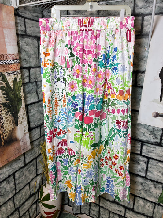 White Colorful Pants Women sz 2XL