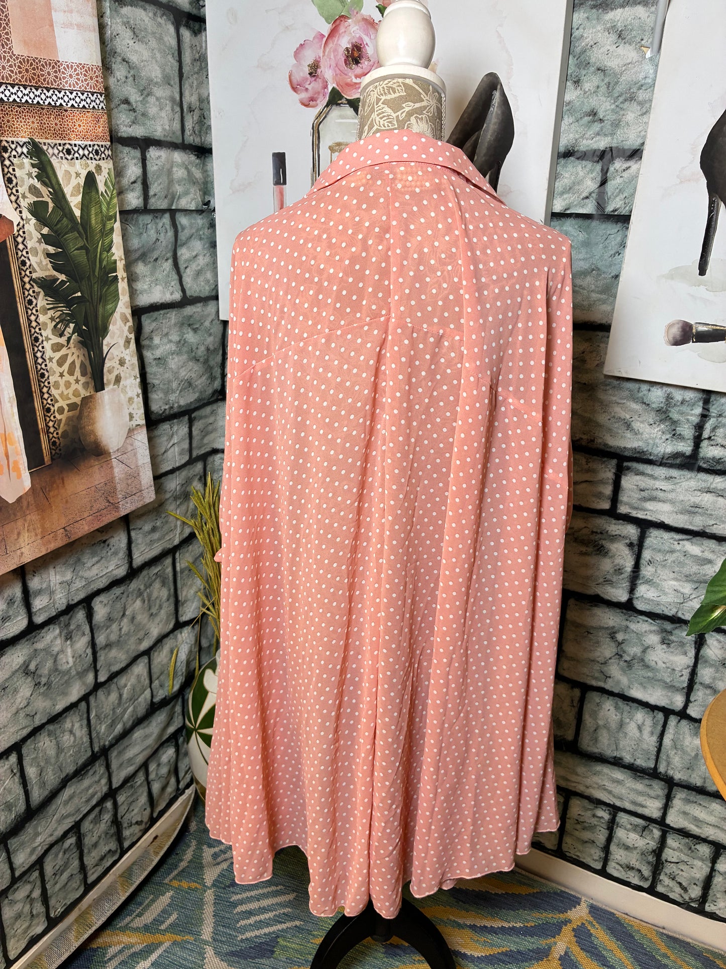 Shein Pink White Polka Dot Blouse Women sz 0XL