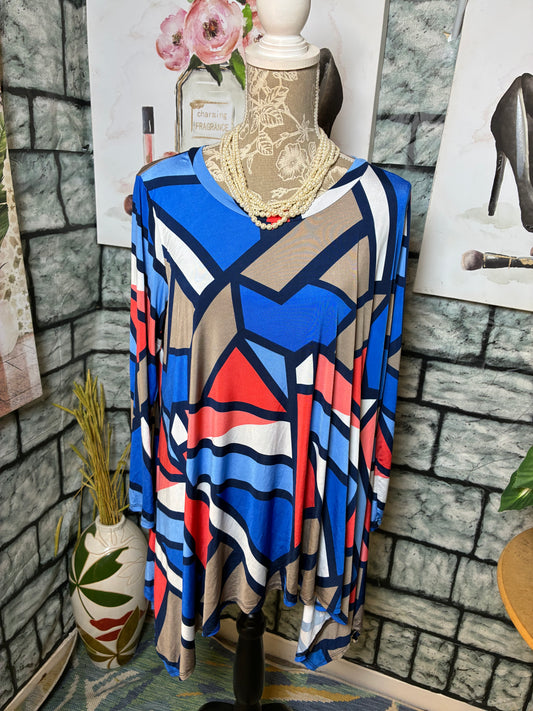 MOA Blue Red Blouse Women sz Medium
