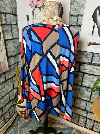 MOA Blue Red Blouse Women sz Medium