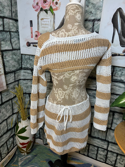Brown White Knitted Dress Women sz Small