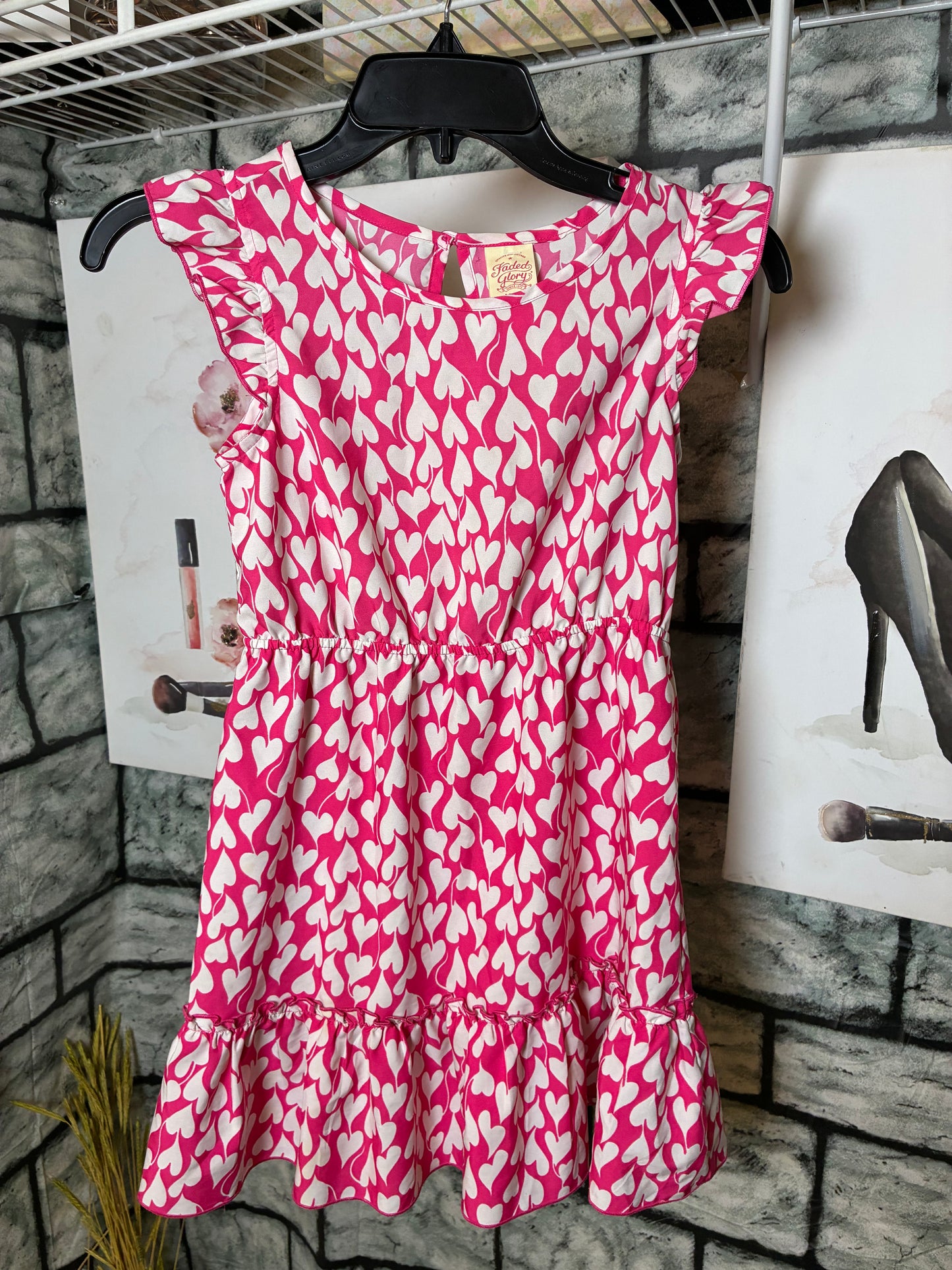 Faded Glory Pink White Heart Dress Girls sz 7/8
