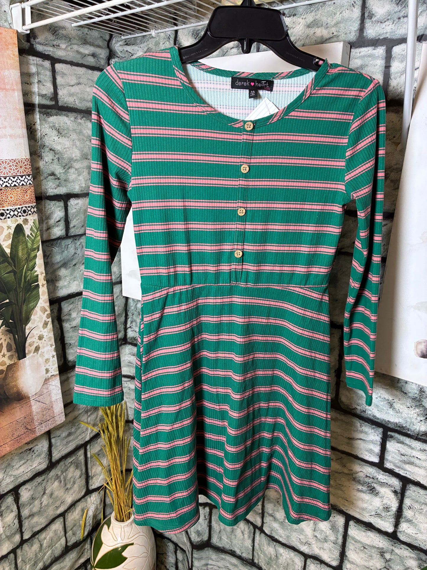 Derek Heart Pink Green Dress Girls sz 14
