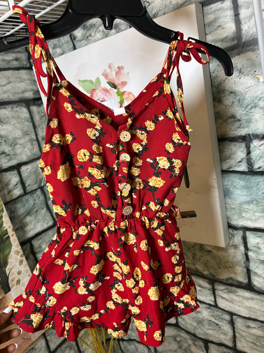 Red Yellow Floral Romper Girls sz 90 = sz 4