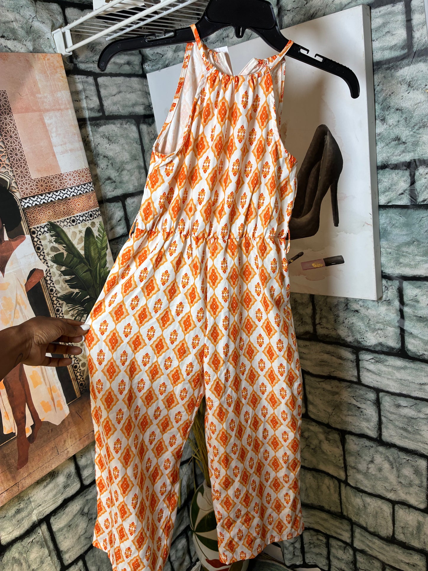 Shein Orange White Jumpsuit Girls sz 7