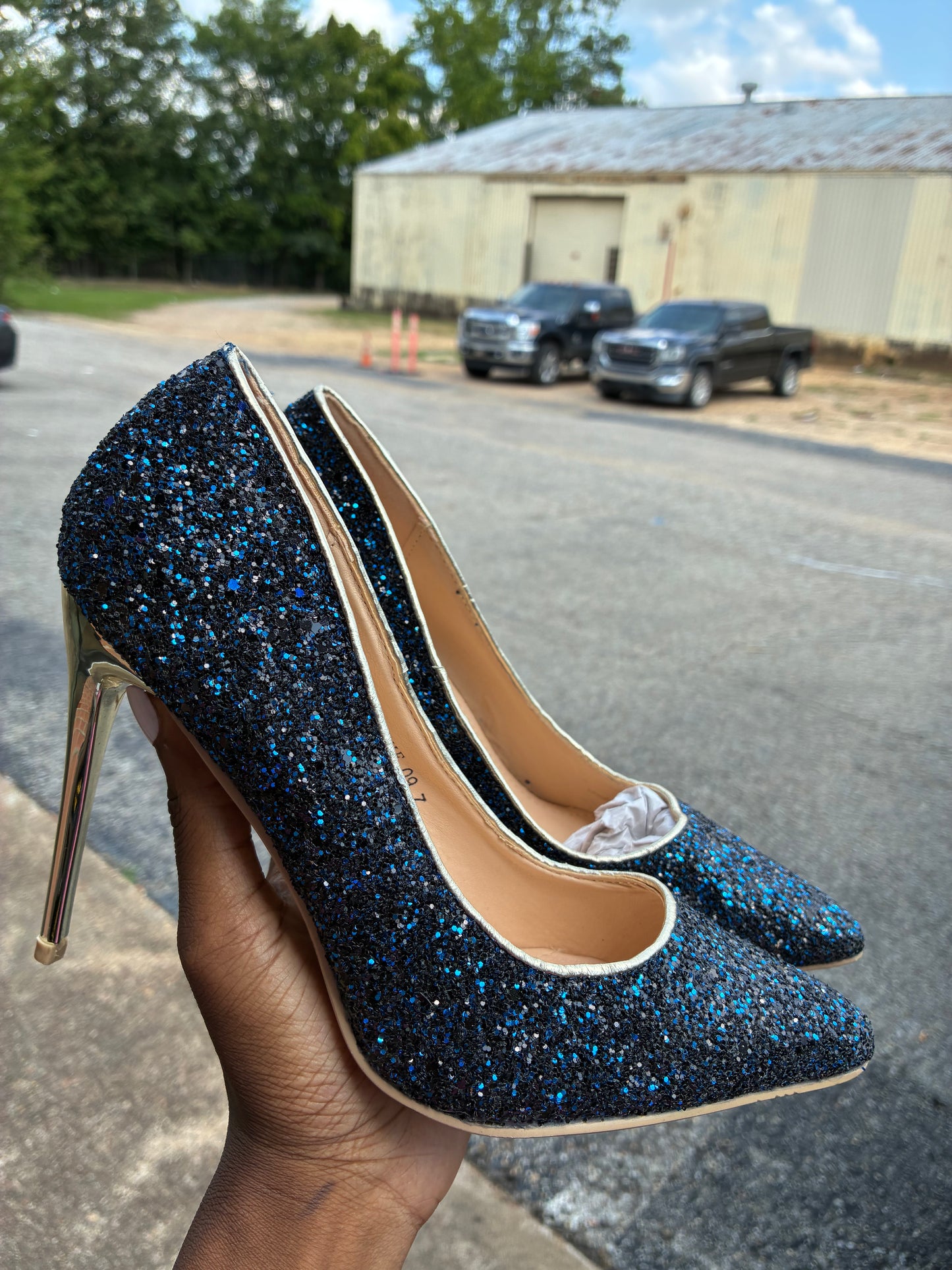Mila Lady Blue Glitter Heels Women sz 7