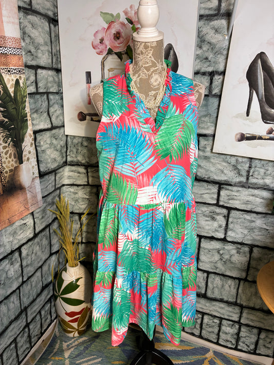 Adrienne Blue Floral Dress Women sz Large