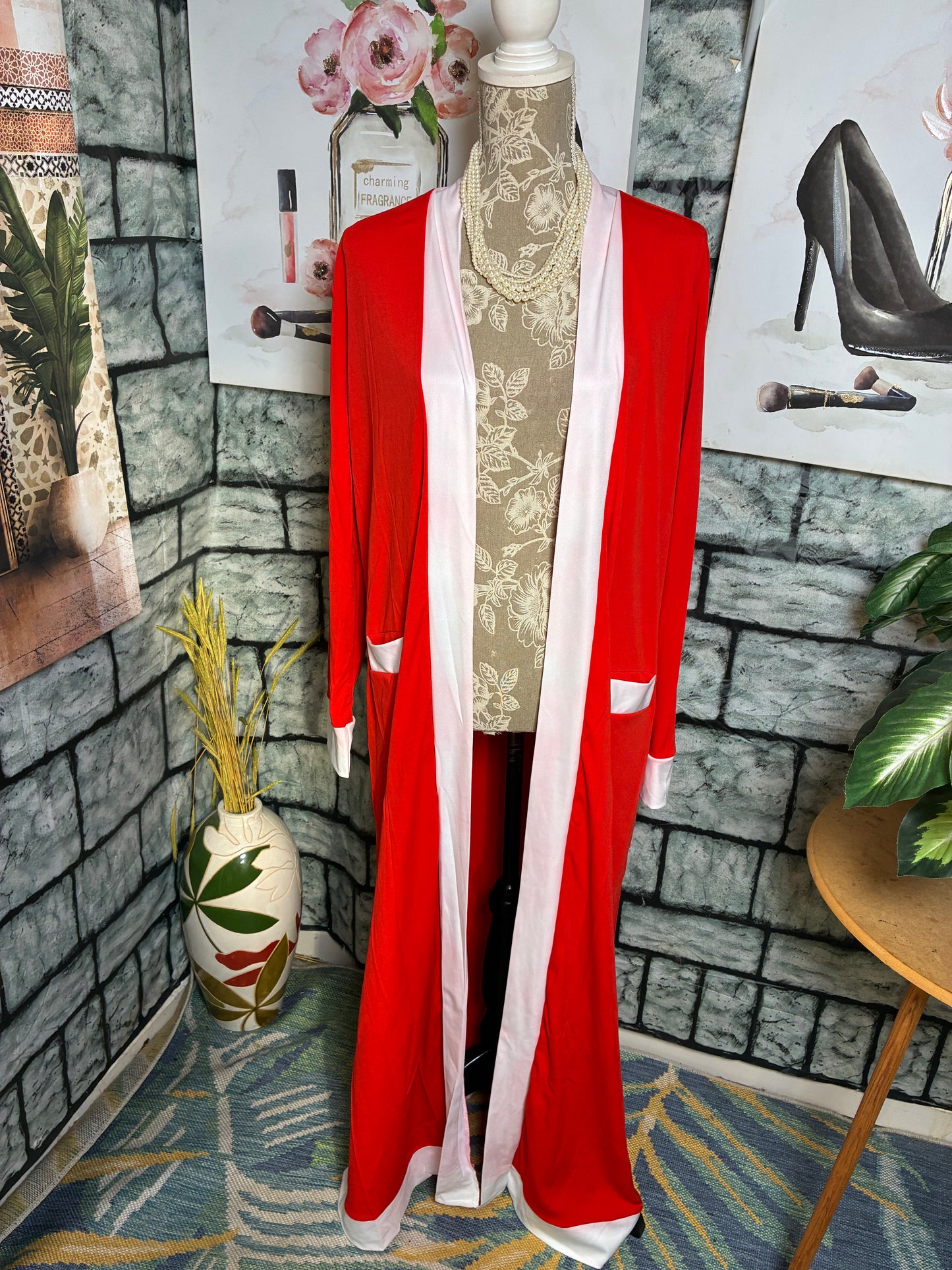 Red White Duster Women sz 3xl