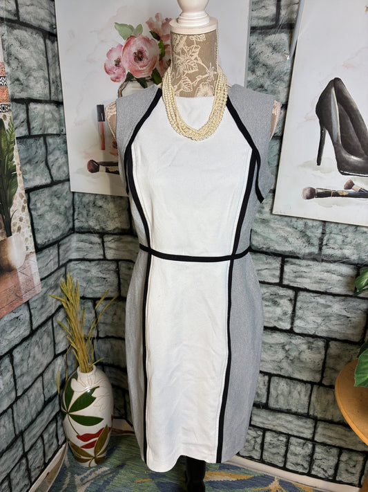 Sandra Darren Gray Black White Dress Women sz 8