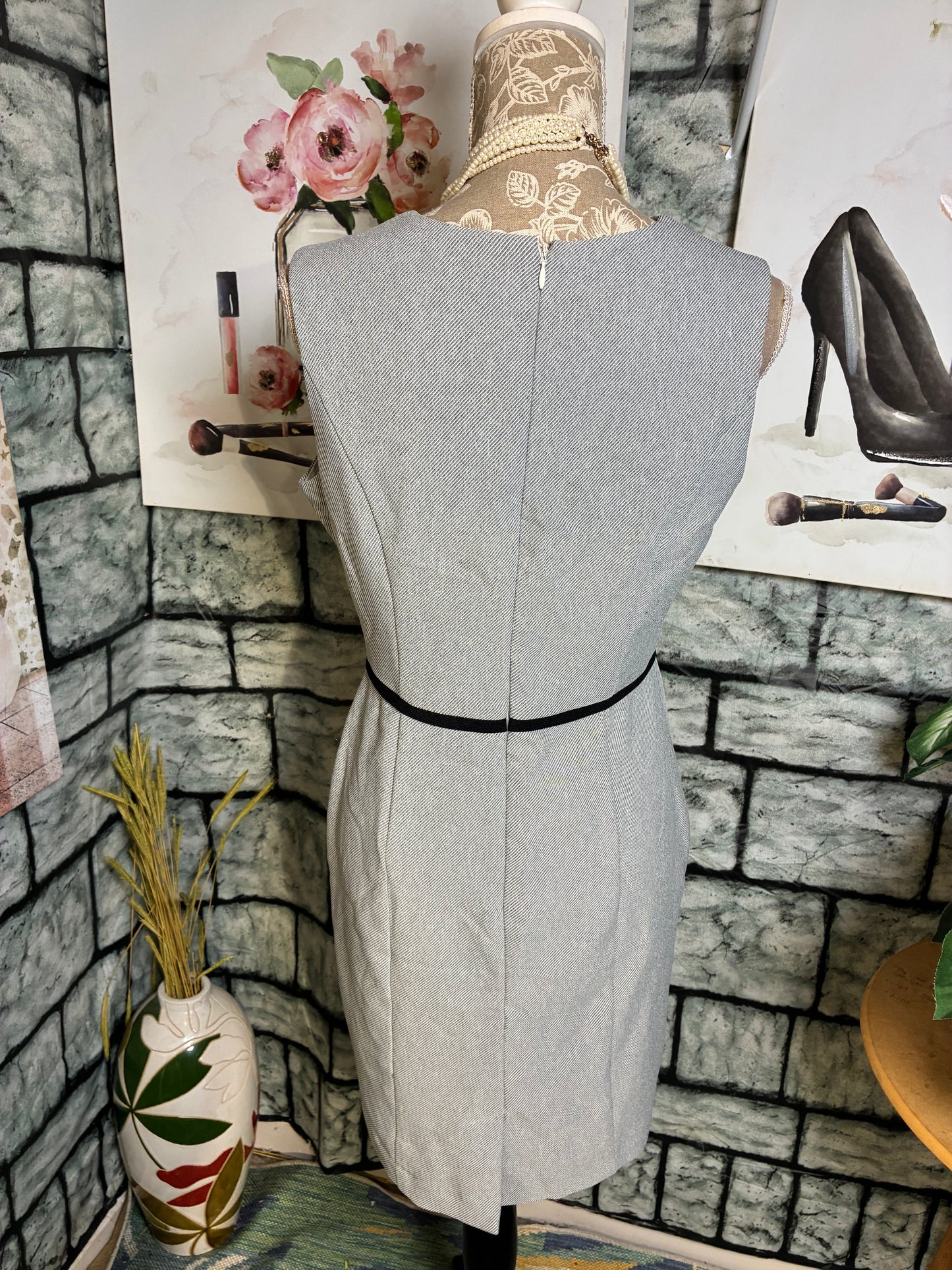 Sandra Darren Gray Black White Dress Women sz 8