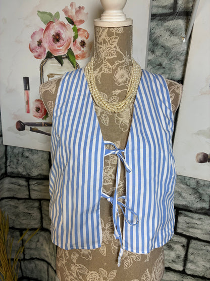 New Look Blue White Blouse Women sz Medium