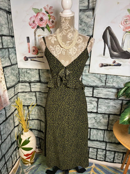 Jun & Ivy Green Black Print Dress Women sz XXS