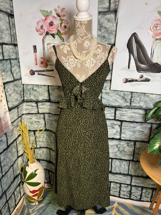 Jun & Ivy Green Black Print Dress Women sz XXS