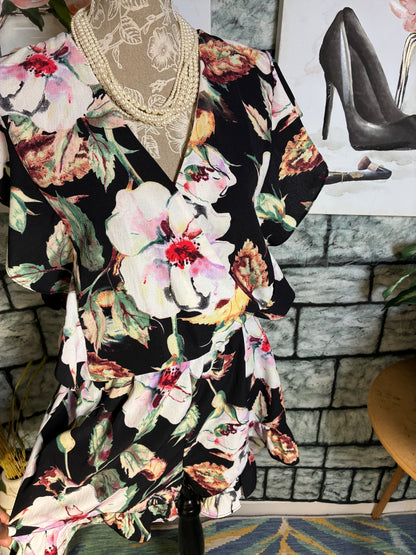 Umgee Black Floral Romper Women sz Large