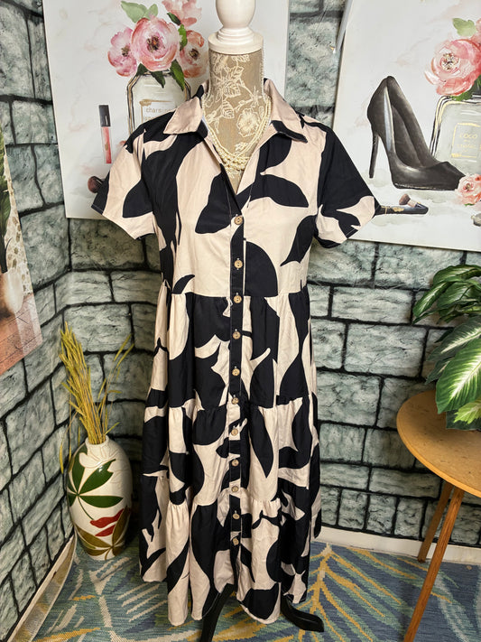 Shein Tan Black Button Dress Women sz Small