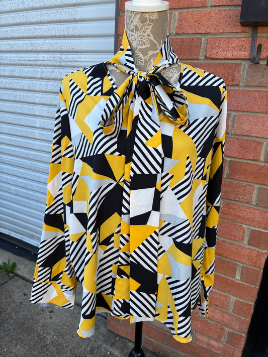 Shein yellow Black White Blouse Women sz 2XL
