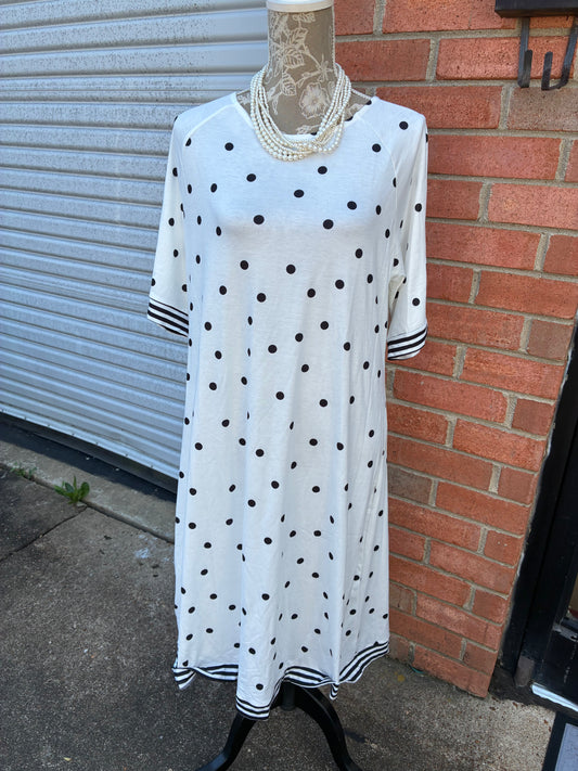White Black Polka Dot Dress Women sz Large