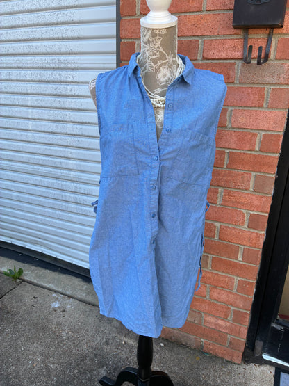 New Look Blue Button Blouse Women sz Large