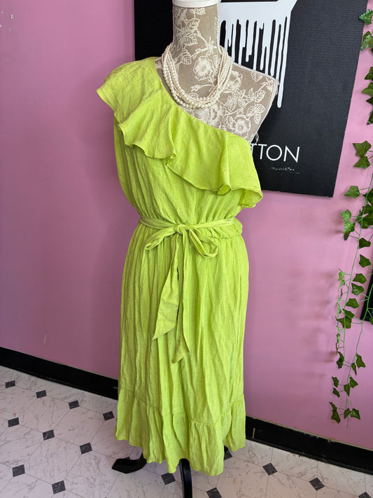 Tacera Green Ruffle Dress Women sz Medium