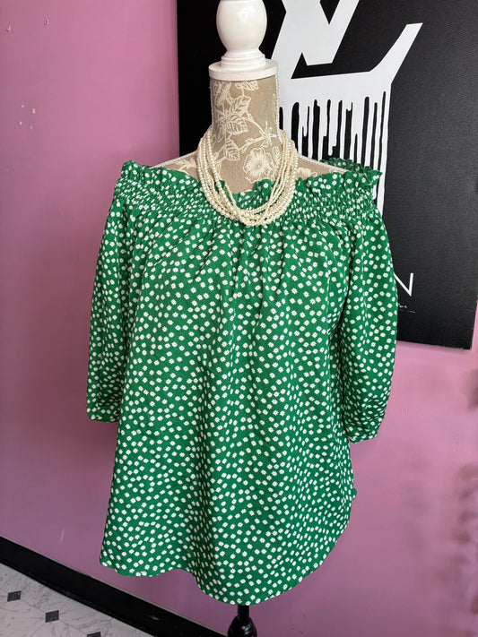 Zanzea Green White Floral Blouse Women sz Large