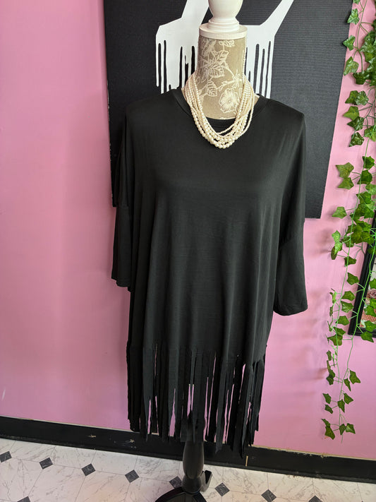 Shein Black Fringe Blouse Women sz 3XL