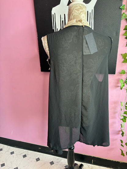 NEW Lida Black Rhinestone Vest Blouse Women sz Small / Medium