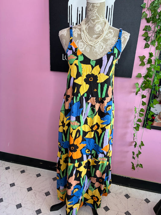Roxy Black Colorful Dress Women sz Small