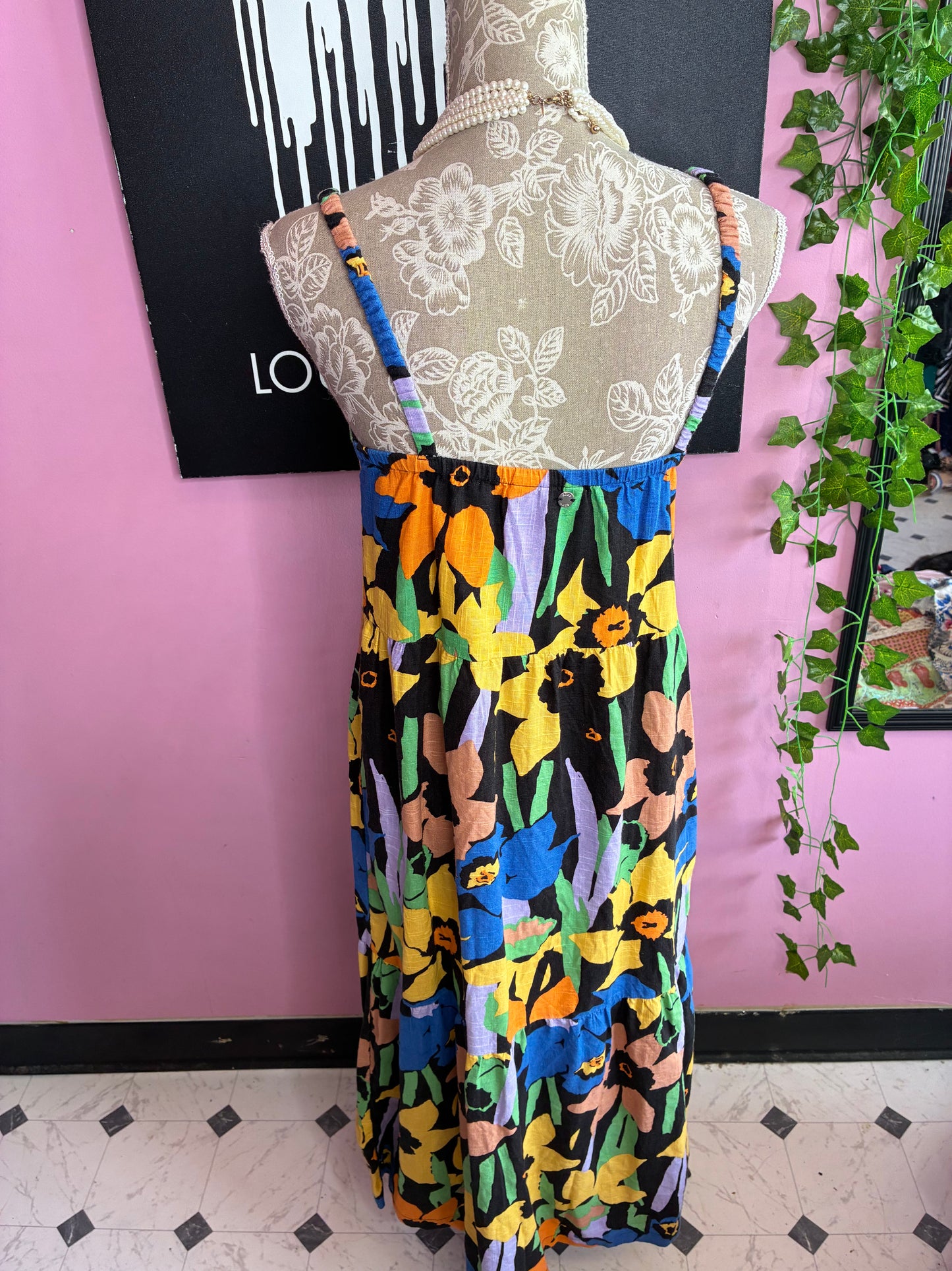 Roxy Black Colorful Dress Women sz Small