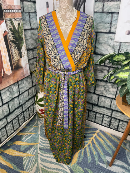 Dalin Green Yellow Print Dress Women sz Medium
