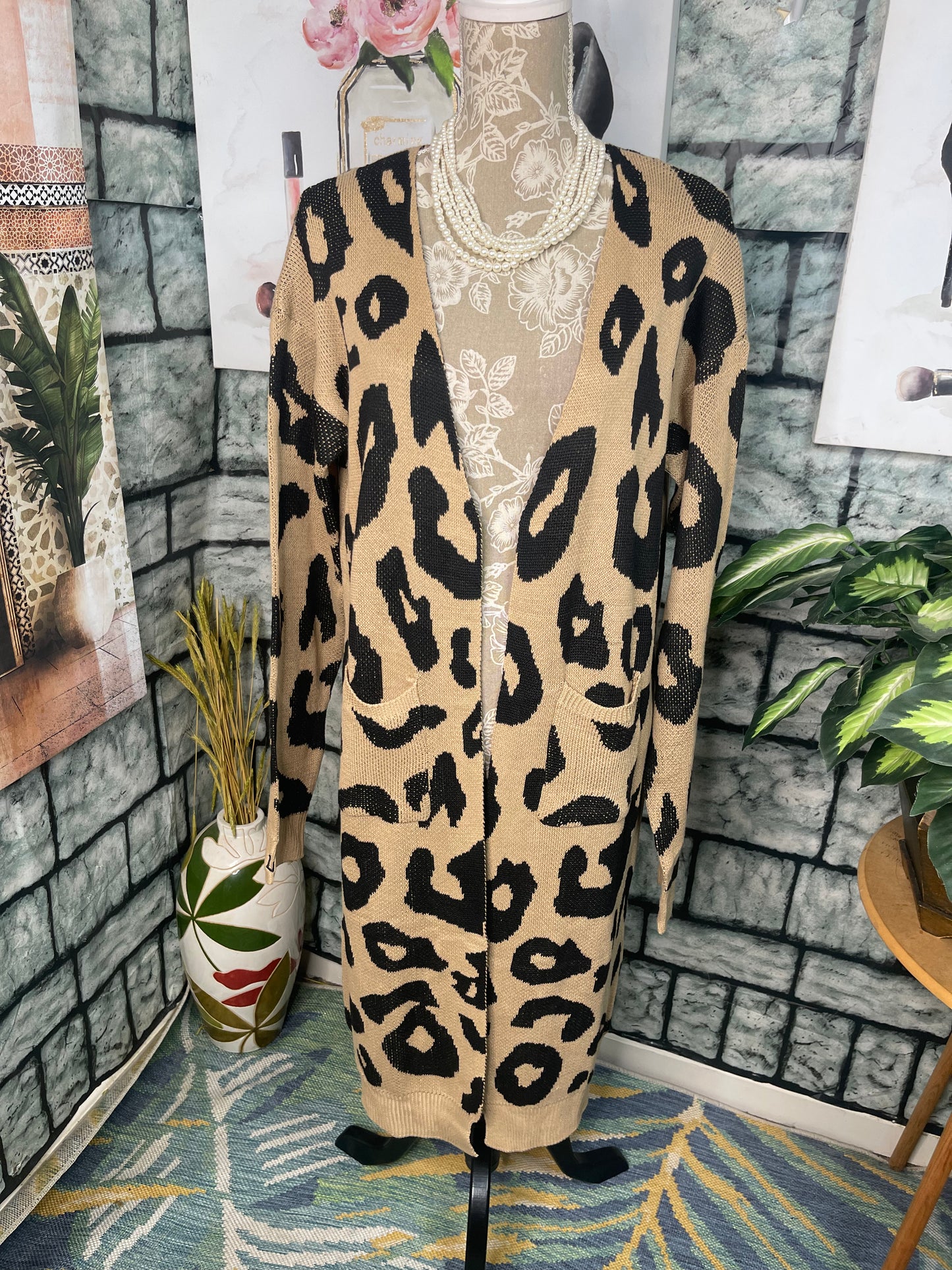 Initials Inc Tan Black Cardigan Women sz XL / 2XL