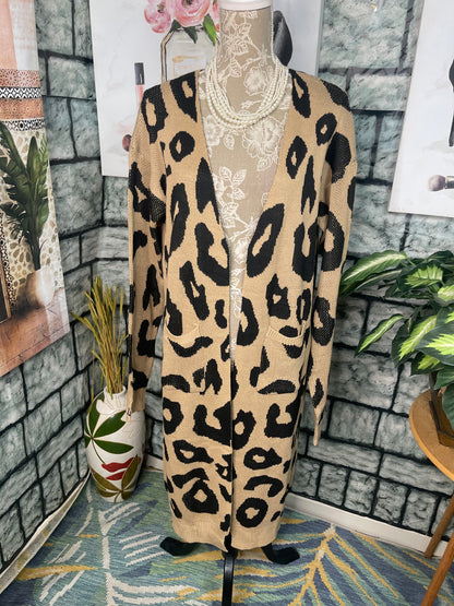 Initials Inc Tan Black Cardigan Women sz XL / 2XL