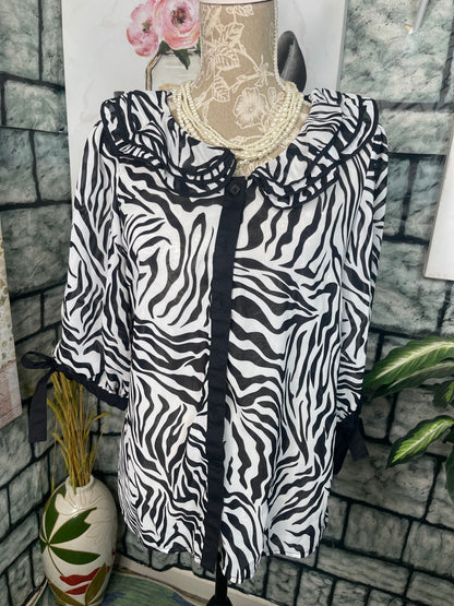 Simonton Says Black White Button Blouse Women sz Medium