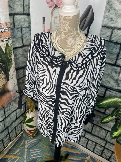Simonton Says Black White Button Blouse Women sz Medium