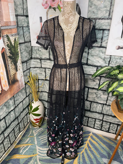 Black Sheer Duster Blouse Women sz Medium