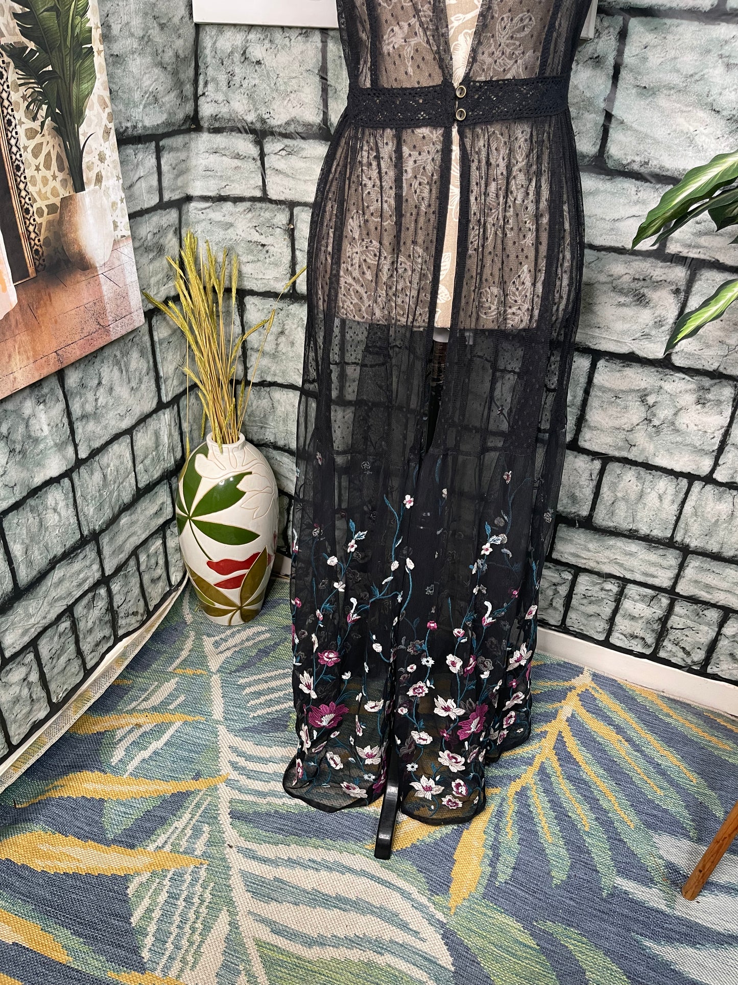 Black Sheer Duster Blouse Women sz Medium