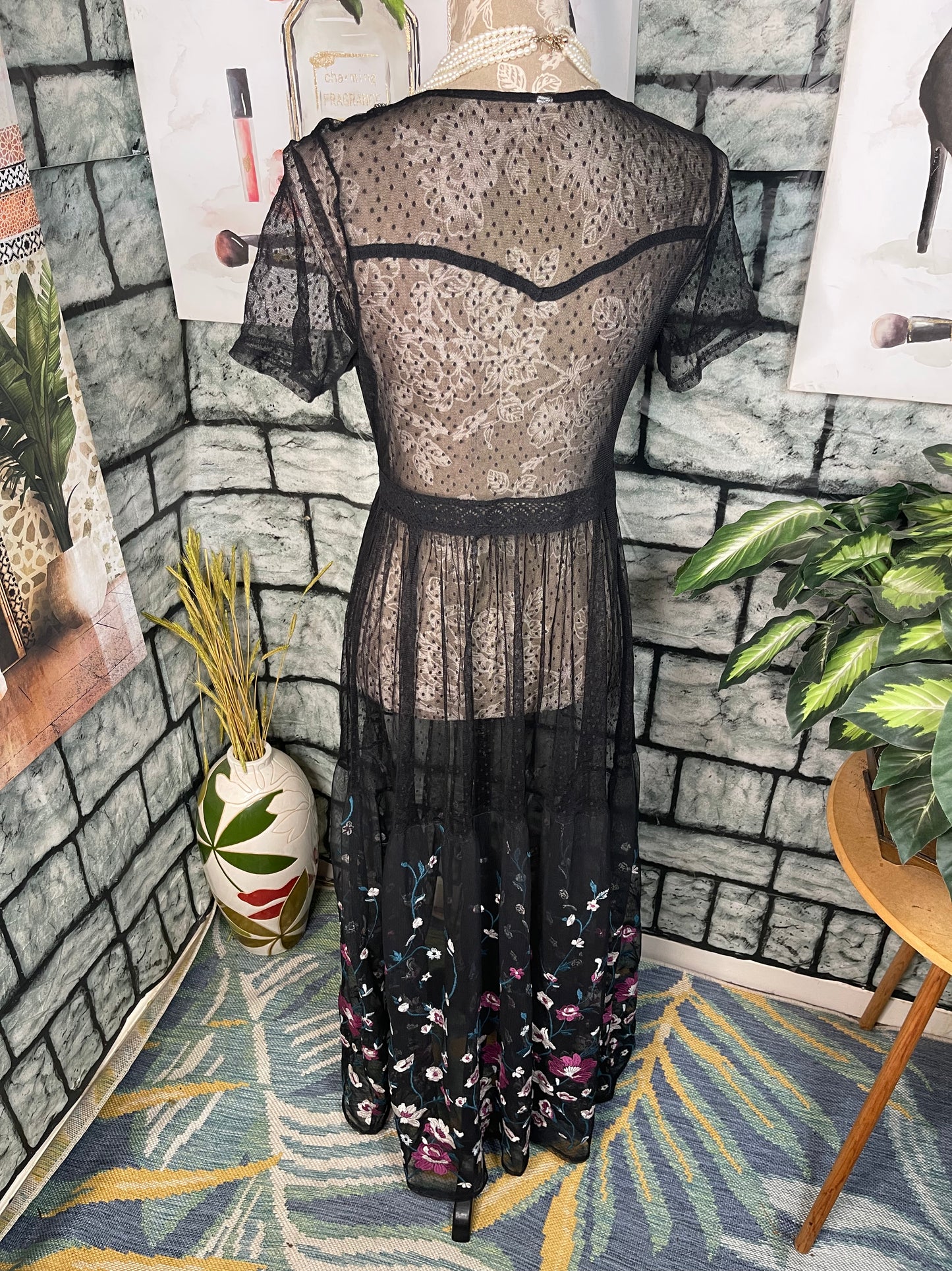 Black Sheer Duster Blouse Women sz Medium