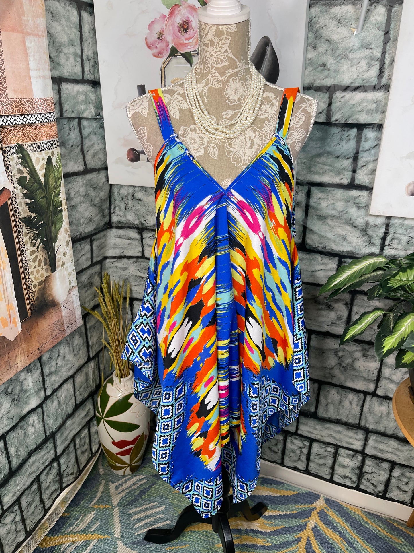 JaQuline Blue Colorful Blouse Women sz Large