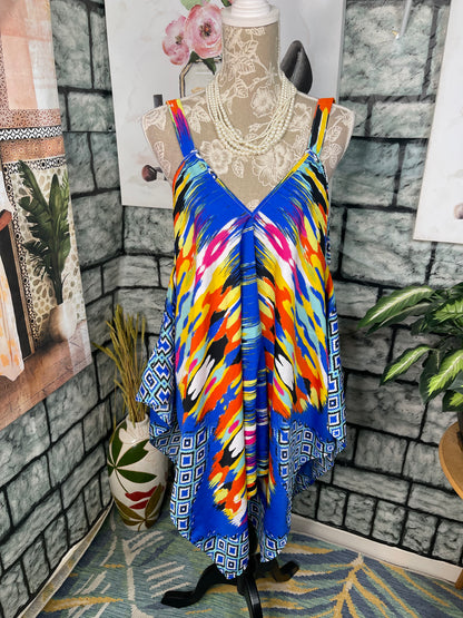 JaQuline Blue Colorful Blouse Women sz Large