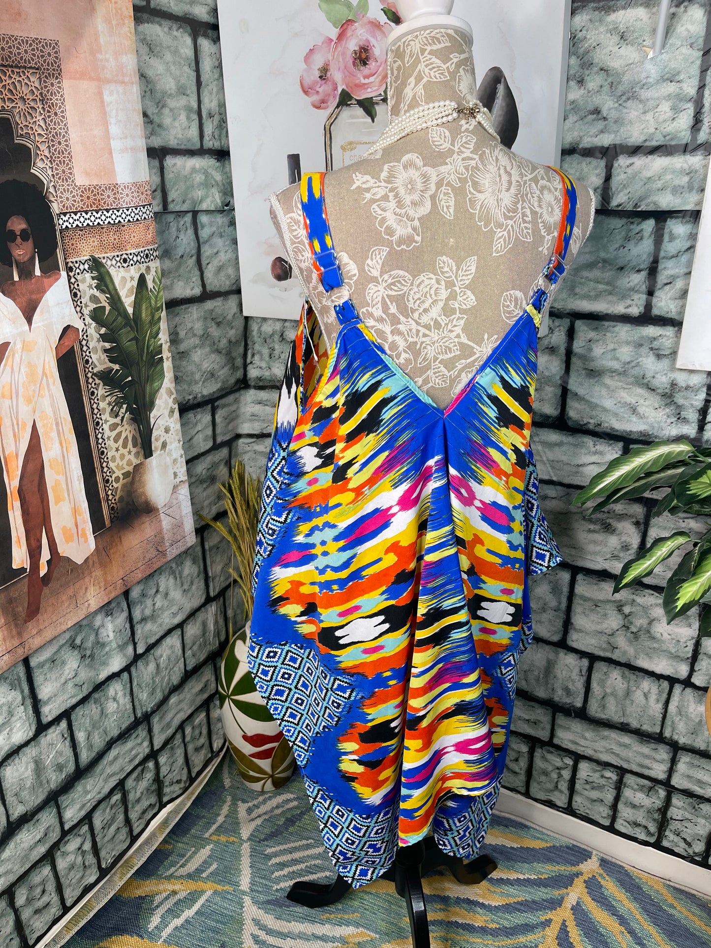 JaQuline Blue Colorful Blouse Women sz Large
