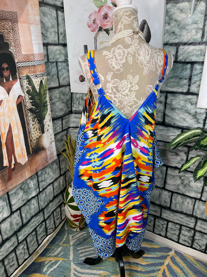 JaQuline Blue Colorful Blouse Women sz Large