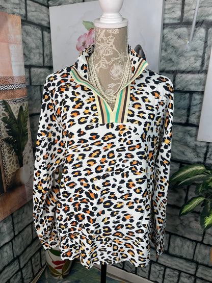 Tan Orange Animal Print Blouse Women sz Medium