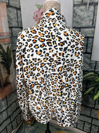 Tan Orange Animal Print Blouse Women sz Medium