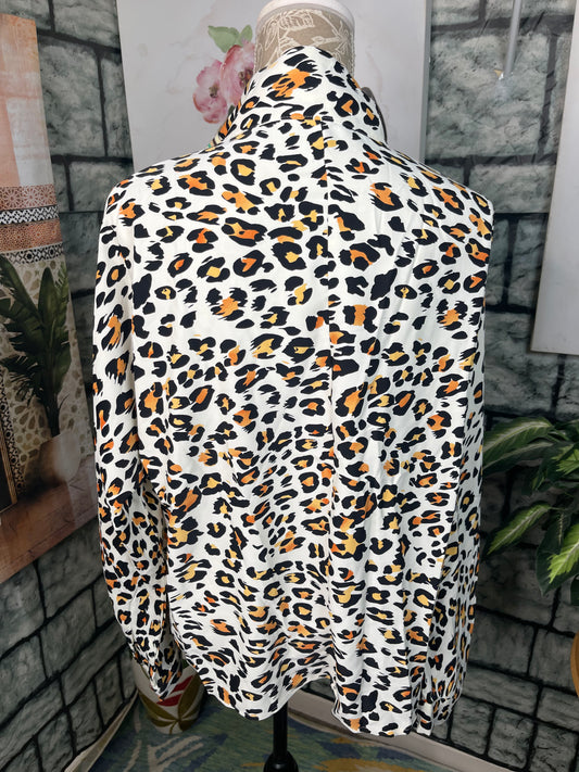 Tan Orange Animal Print Blouse Women sz Medium