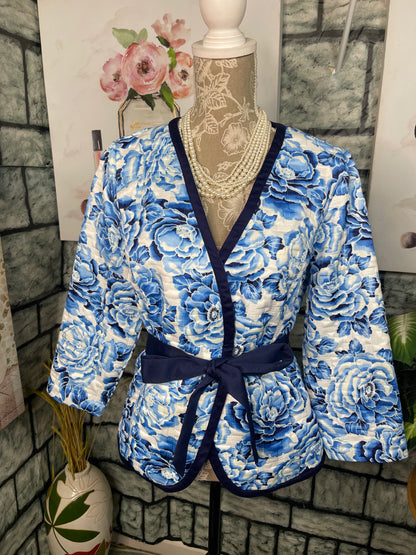 Isaac Mizrahi Blue Print Blazer Top Women sz Large