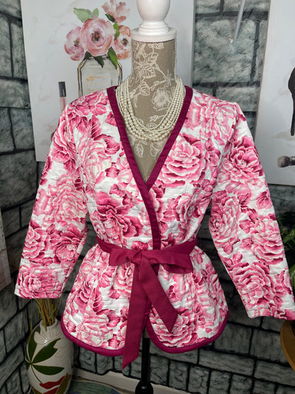 Isaac Mizrahi Pink Print Blazer Top Women sz Large